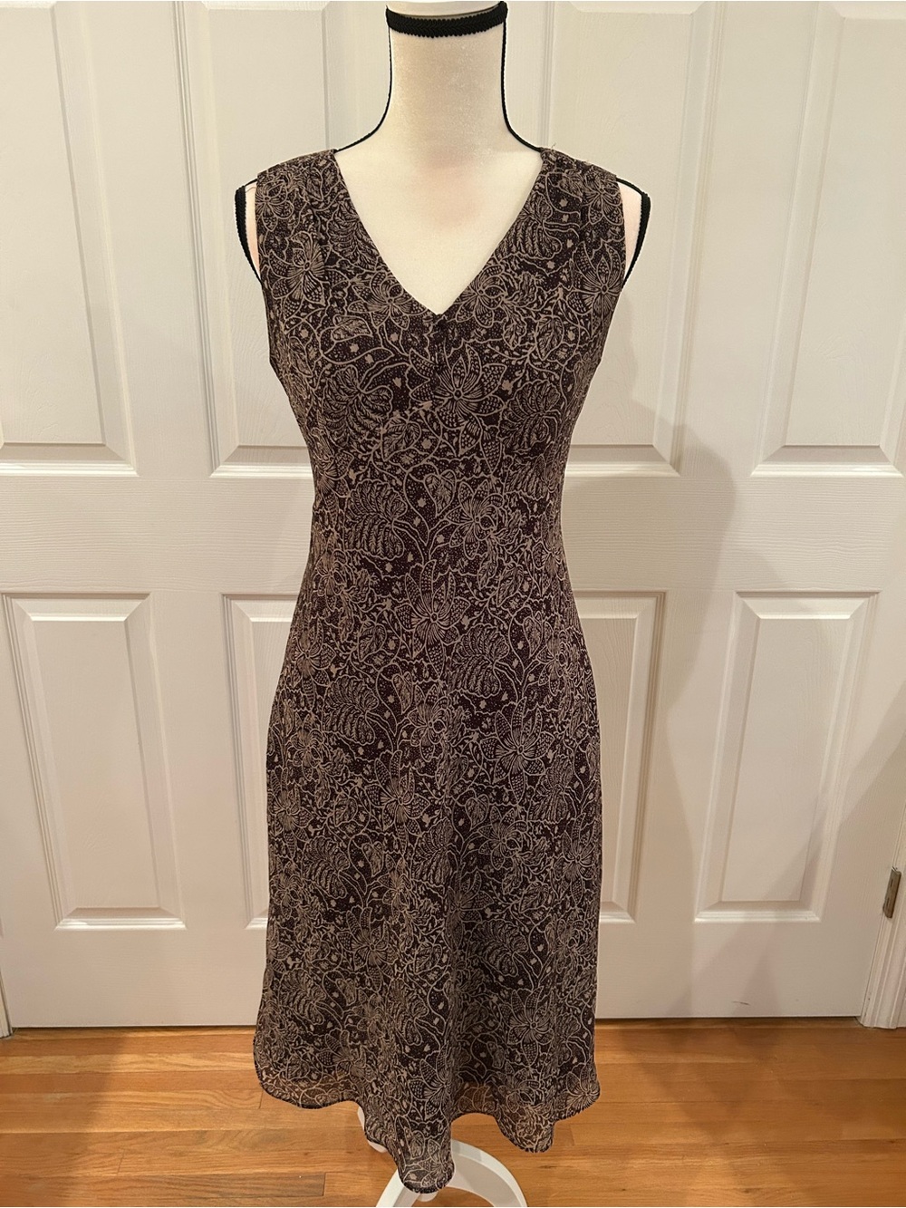 LOFT Brown Floral V-Neck Sleeveless Midi Dress